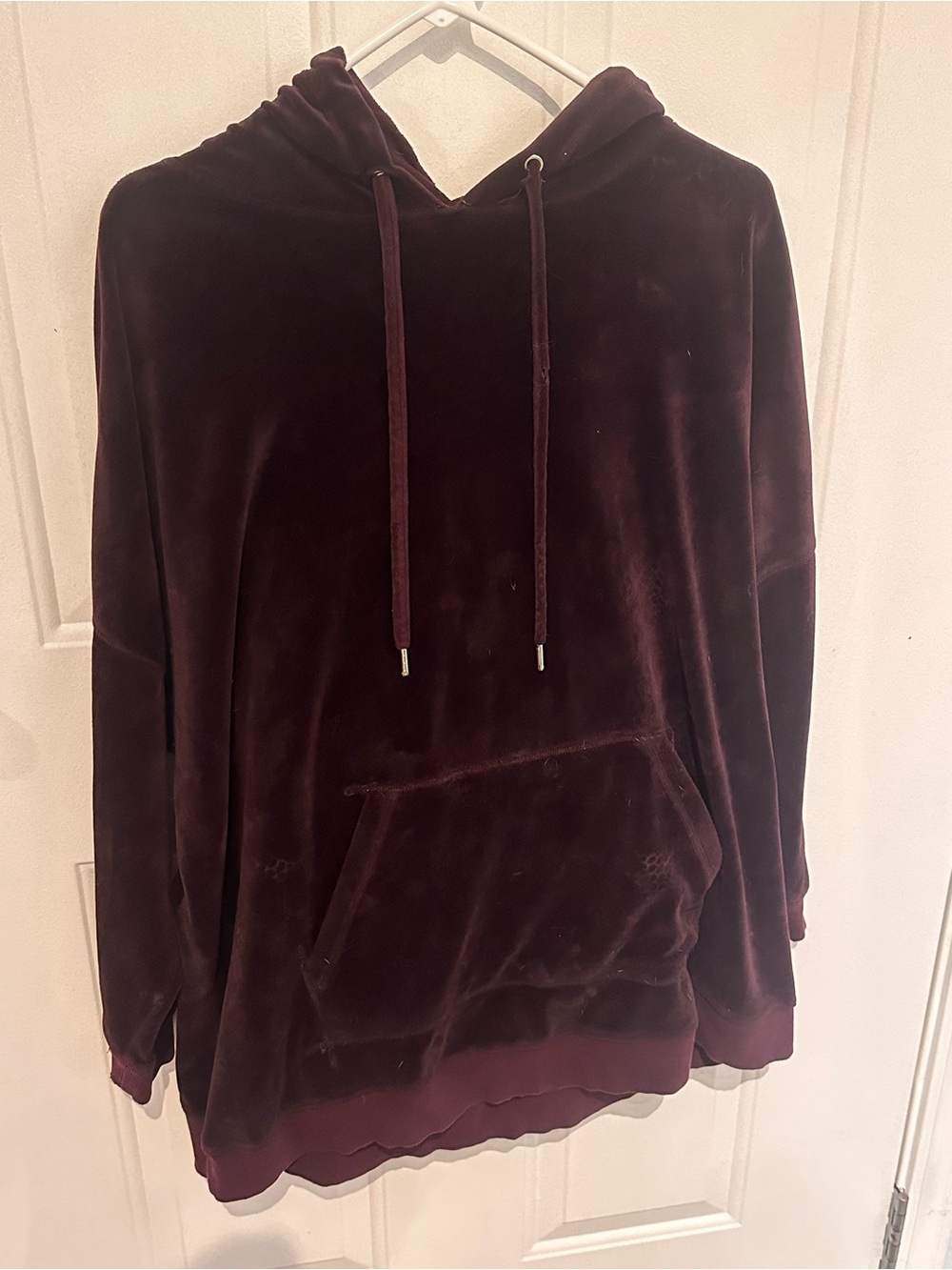 Burgundy Velvet Hoodie. Size L